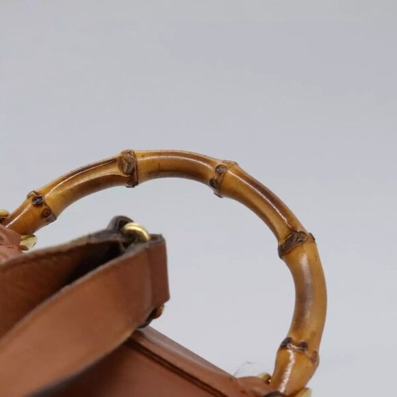 GUCCI Bamboo Backpack Leather Brown Gold - Picture 8 of 16